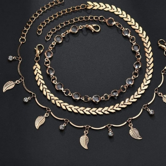 14k Gold 3 Layer Ankle Bracelet NWT - Picture 2 of 3